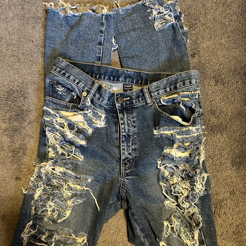 extremely distressed jeans